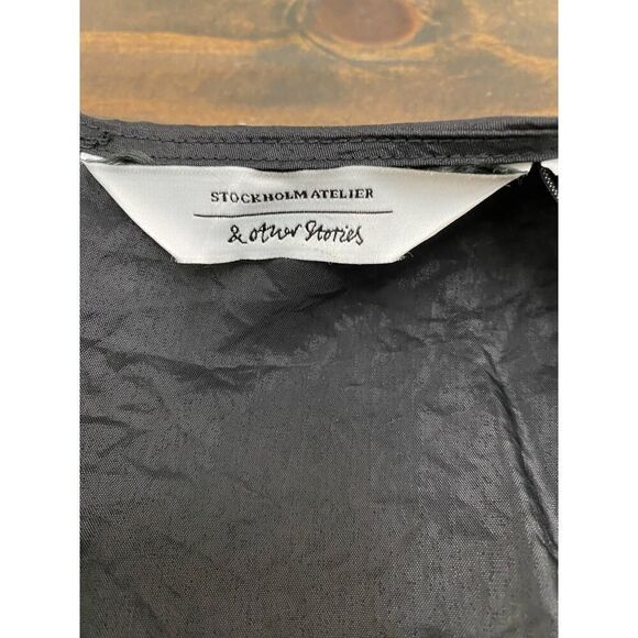 & OTHER STORIES Black Mini Dress Balloon Sleeves Satin Night Out Crewneck HOCO 8 - Picture 8 of 12